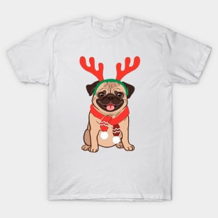 Pug In A Christmas Headband T-Shirt